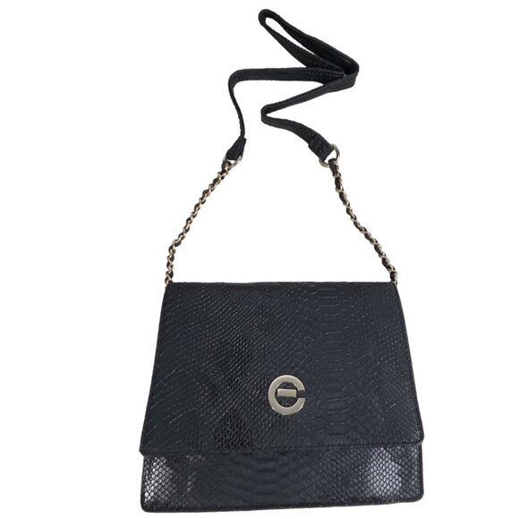 Elizabeth Grant Black Crossbody Purse Python Print Gold Chain Strap Sz S - NWOT - Picture 6 of 10